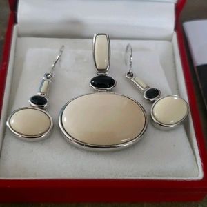 Rare Fossilized Mammoth Ivory Pendant Earrings